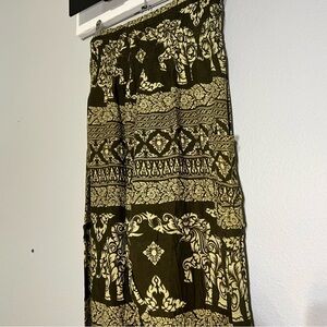 The Elephant Pant Bohemian Jogger Print Pants Green Gold Cream Size Medium